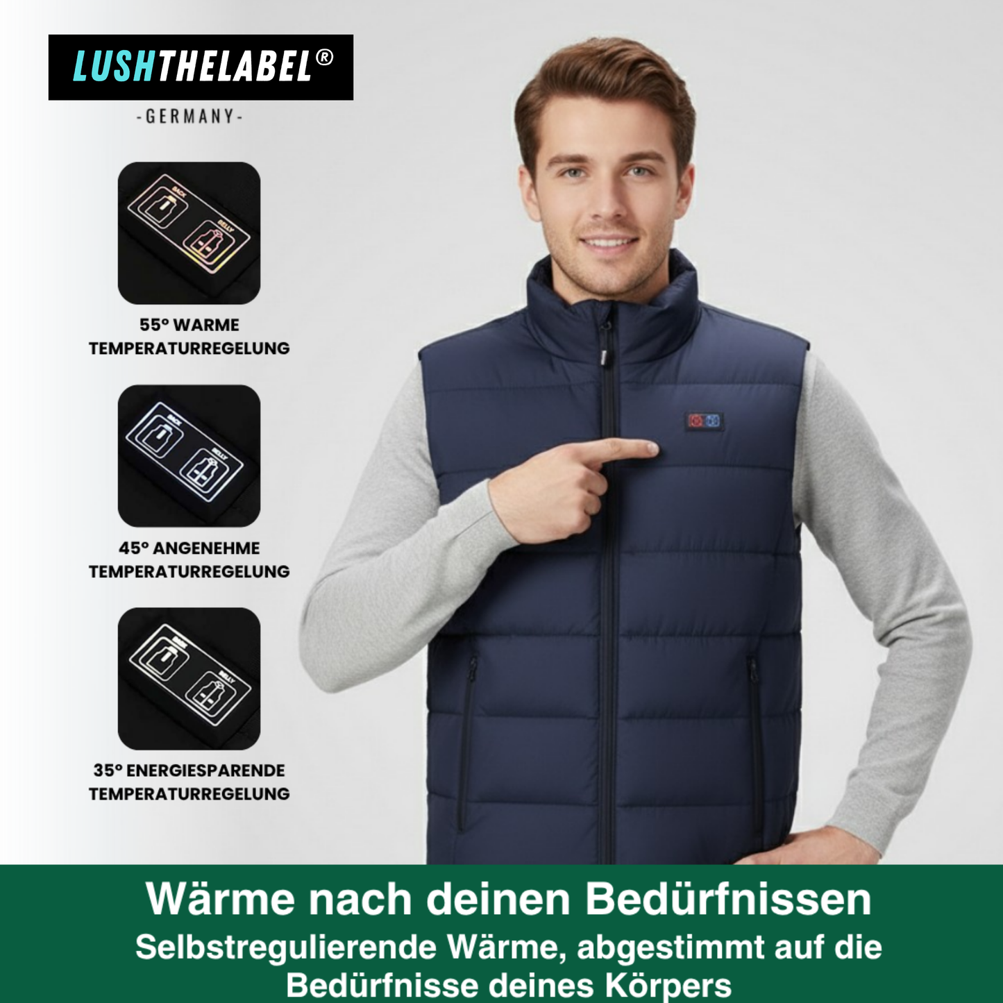 Beheizte Weste mit 9 Heiz-Zonen