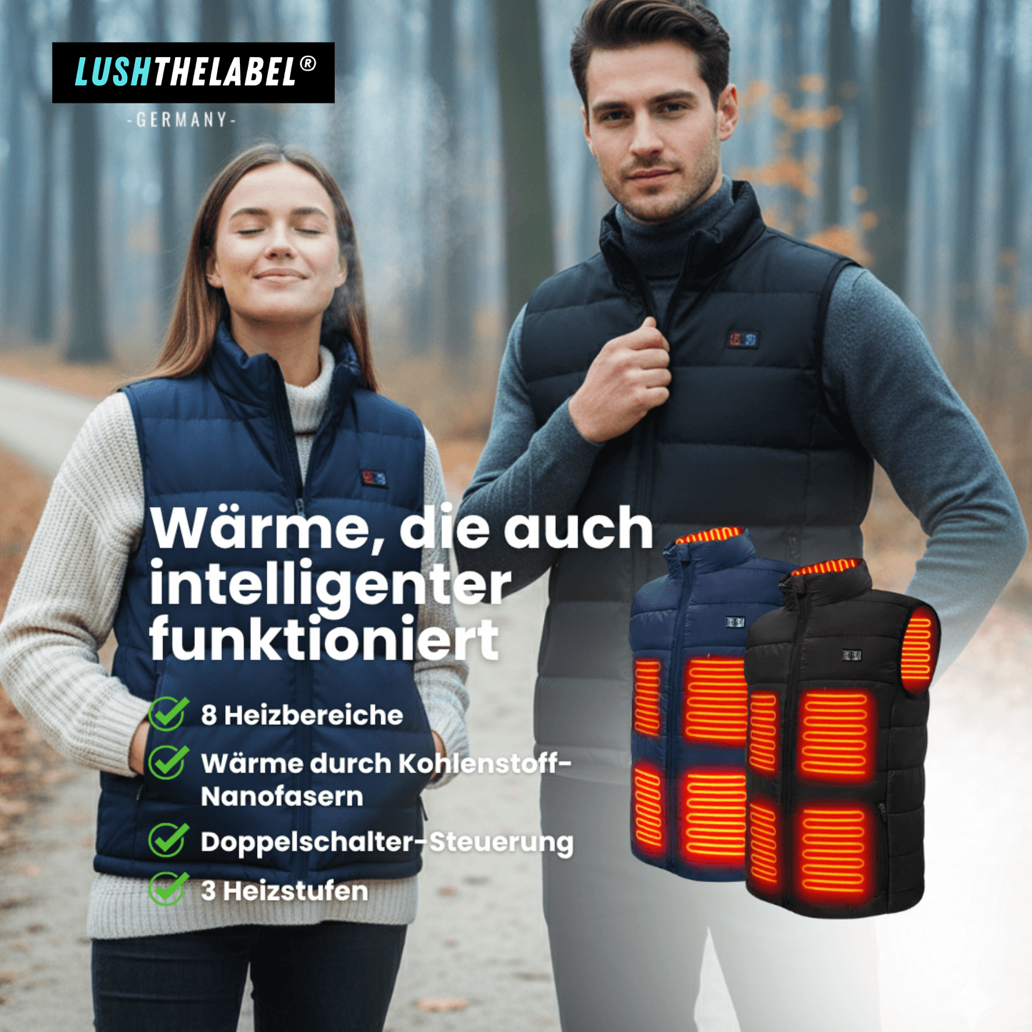 Beheizte Weste mit 9 Heiz-Zonen