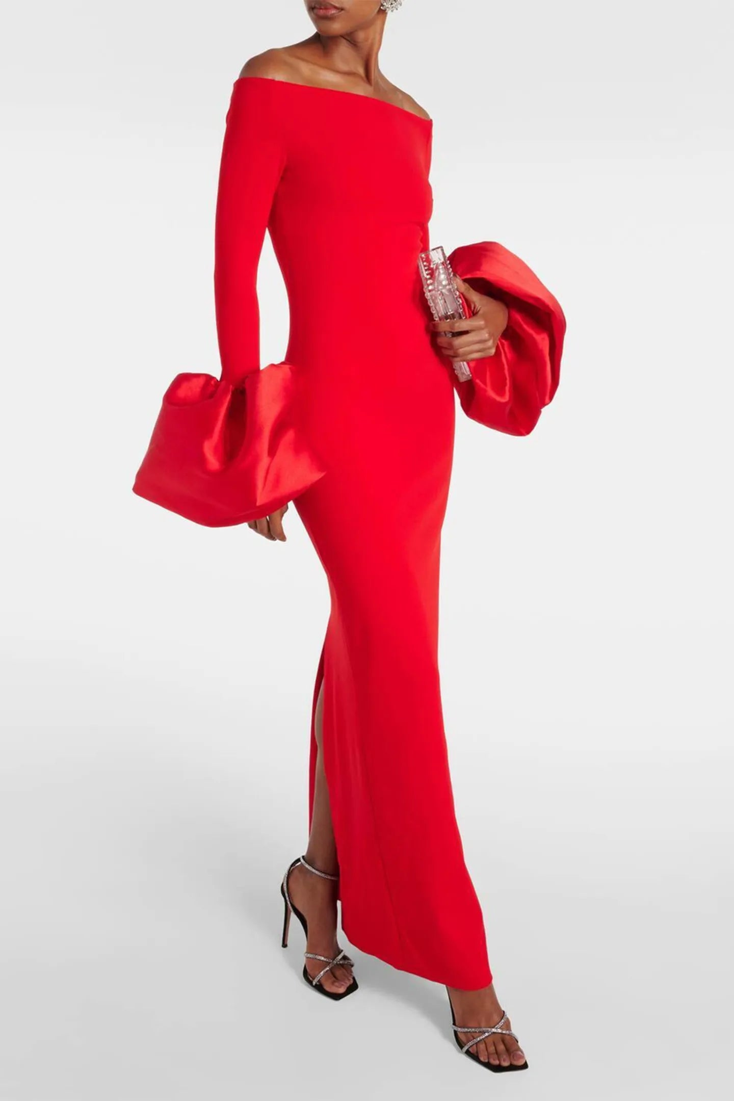 Floria Maxikleid mit schulterfreiem Ausschnitt und übergroßen Manschetten