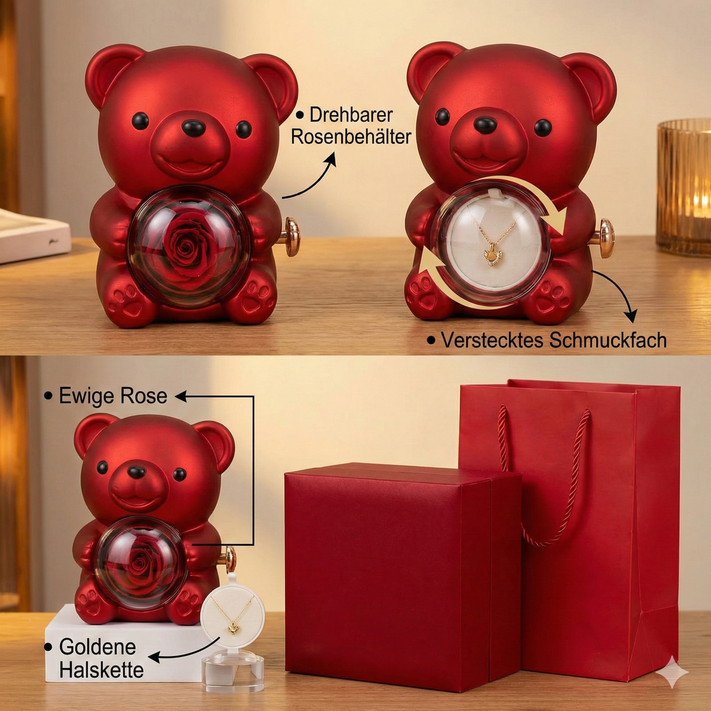 Ewige Rose Bär mit Halsschmuck