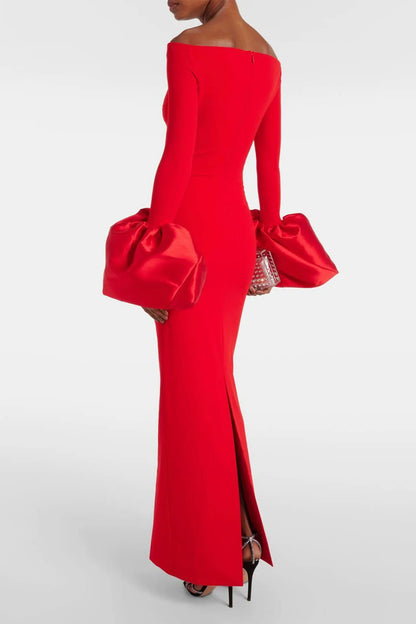 Floria Maxikleid mit schulterfreiem Ausschnitt und übergroßen Manschetten